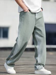 Manfinity Hypemode Jeans rectos de bolsillo sesgado lavados para uso diario casual de hombre