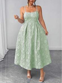 Elenzga 加大码女式 U 领纯蓝色提花面料晚礼服，修身喇叭形廓形，欧美高端细肩带派对礼服，喇叭形优雅