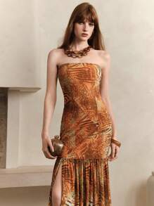 SHEIN LUNE 女士简约印花抹胸连衣裙 - 彩色 - 查看 5