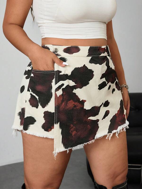 Jeanoix Plus Size Women Cow Print Denim Shorts Skirt, Autumn  Autumn Outfits For Women Festival Outfits  Y2K