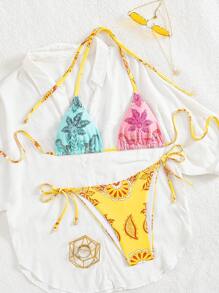 Swim Vcay Pelis Printed 2Pcs Bikini Swimsuit Set, Sweet And Sexy For Beach, Airport, Summer Vacation