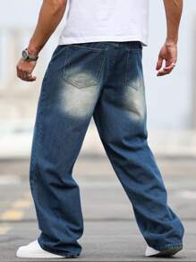 Manfinity Homme Men's Loose Fit Casual Denim Jeans, Suitable For Summer  Blue Jeans - Blue - View 2