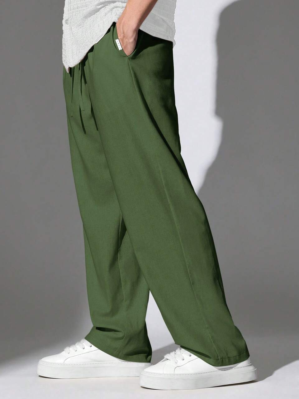 Linen Look Wide Leg Drawstring Men Pants