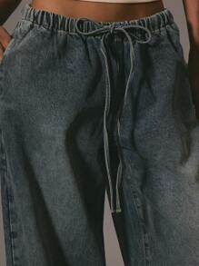 MUSERA Pantalones vaqueros con cordón, primaveral, estilo años 90/y2k, lindos, elegantes, informales, para vacaciones, verano, estilo occidental, para concierto, fiesta