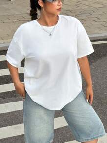 SHEIN EZwear Plus Solid Drop Shoulder Tee