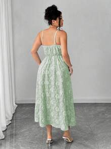 Elenzga 加大码女式 U 领纯蓝色提花面料晚礼服，修身喇叭形廓形，欧美高端细肩带派对礼服，喇叭形优雅