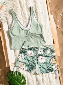 Swim Lushoire Set de 2 piezas Bikini superior e inferior con estampado floral para mujer - Multicolor - Ver 5