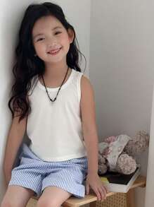 DAZY Girls Young Girl 2pcs Striped Sleeveless Top And Shorts Set, Fall Clothes