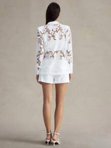 Briarwyn 女士优雅蕾丝镂空翻领长袖西装外套，夏季派对，七月四日机场 - 白色 - 查看 5