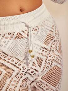 COSMINA Women Drawstring Waist Straight Leg Lace Pants - White - View 7