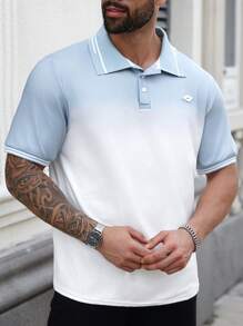 Manfinity Homme Camisa polo de manga corta con rayas en degradé para hombres de talla grande en verano
