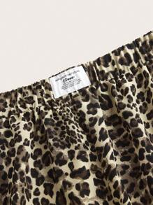 SHEIN PETITE CURVE 2 حزمة من بناطيل واسعة الساق للنساء جديدة باللون الأسود والطباعة الفهد في الصيف - متعدد الألوان - مشاهدة 7