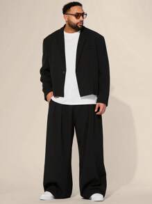 EASEVO Plus Size Men's Woven Herringbone Pattern Long Sleeve Short Suit Set - Brown - View 1