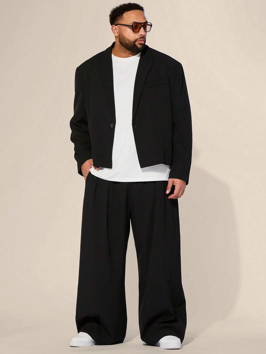 EASEVO Plus Size Men's Woven Herringbone Pattern Long Sleeve Short Suit Set - Brown - View 1