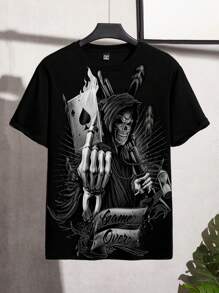 Manfinity LEGND Men's Casual Skull Graphic Round Neck Short Sleeve T-Shirt, Versatile