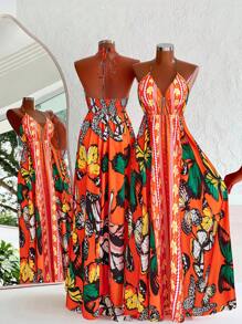 Flirla Vestido de playa estilo boho, vestido bohemio casual elegante con tirantes finos, vestido estampado con mariposas para fotografía de vacaciones en la isla, vestido de tirantes finos para mujeres - Multicolor - Ver 1