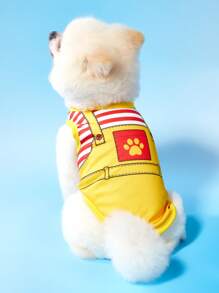 PETSIN Pet Puppy/Kitten Cartoon Burger Print Striped Suspender Pants + Breathable Cooling Vest 2pcs Set, Suitable For Cats And Dogs - Multicolor - View 4