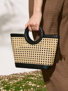 SHECARRY Women's Commuter Versatile Hollow-Out Patchwork Handbag - Multicolor - View 2