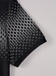 Manfinity Homme 男士夏季几何印花短袖休闲通勤Polo衫 男士Polo衫 男士Polo衫 男士衬衫 Polo 衫 男士T恤 男士修身衬衫 - 黑色 - 查看 5