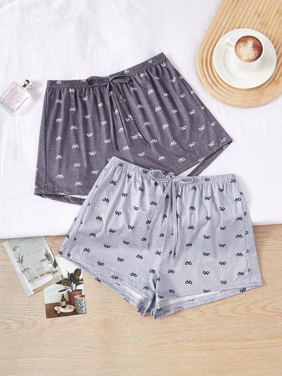 SHEIN Set de 2 pantalones de pijama casuales con estampado de lazo - Multicolor - Ver 1