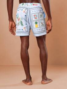 SUMWON Summer Beach Shorts Hawaiian Pineapple Print Drawstring Swim Trunks Vacation Pool Party Elastic Waist Relaxed Athletic Swimwear With Side Pockets Resort Wear - Multicolor - View 3