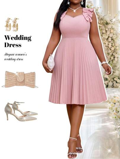 Fleurora Spring And Summer Elegant Elegant Party Wedding Cocktail Party Pink Knitted Sweetheart Flared Lettuce Trim Midi Sleeveless Plus Size Dresses Summer Outfits For Women Summer Dresses For Women Wedding Guest Dress Women Birthday Dresses For Women Birthday Outfits For Women Festival Outfits For Women Concert Outfit Women Cruise Outfits Women Concert Outfits For Women Festival Outfits Concert Birthday&Event Dresses, Prom Dress