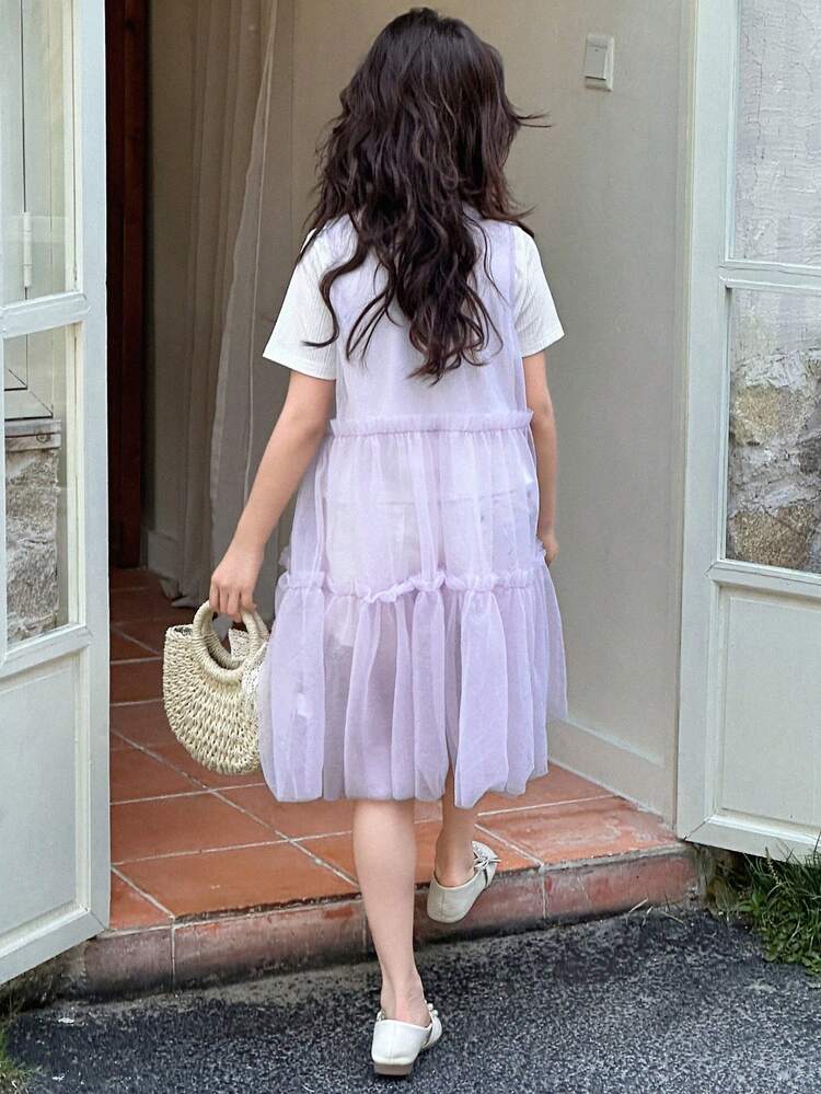 2pcs/Set Girls Tween Girl Fall Outfit - Short Sleeve T-Shirt And Dress,Back To School Clothes