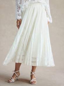 Briarwyn 女士褶皱蕾丝弹力腰优雅A字裙夏季服装女士夏季服装女士夏季服装和女士海滩服装 7 月 4 日 - 杏色 - 查看 5