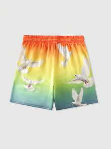 ROMWE MEN Casual Men's Bird Number Print Shorts - Yellow - View 2