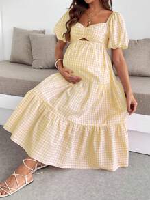 SHEIN Maternity Dress, For Baby Shower Party Maternity Dress Summer Maternity Dresses For Summer Maternity Summer Dresses Maternity Sets For Summer Maternity Gingham Dress Yellow Maternity Dress Maternity Midi Dress Summer Maternity Outfits