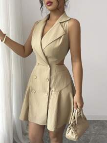 Elenzga Đầm Mini Thời Trang Màu Trơn Cho Nữ, Thích Hợp Cho Mùa Hè - Màu Khaki - Xem 3