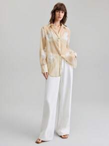 Ontre Moda de mujer Otoño 2025 - Camisa casual de manga larga con estampado floral de estilo rural retro de los años 2000, apta para la oficina, negocios, citas, viajes y fiestas