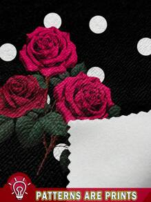 SHEIN Clasi Plus Size Elegant Commuter Polka Dot Rose Print Skirt Suitable For Going Out Chic Dress - Multicolor - View 7