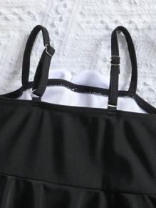 Baby Girl Floral Print Princess Style One-Piece Swimsuit - Black - View 7