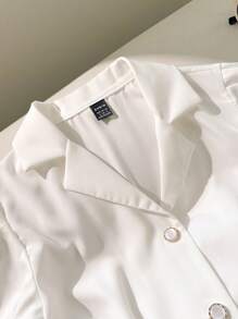 Comfortcana 夏季白色翻领泡泡袖纽扣衬衫 - 白色 - 查看 7