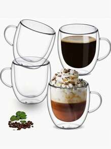 2-4-6pcs Double Walled Glass Coffee Cups With Handles, Espresso Cups, Tea Cups, Thermal Insulation. Suitable For Espresso, Matcha, Cappuccino, Tea Bags. Kitchenware Holiday Gifts - Multicolor - View 1
