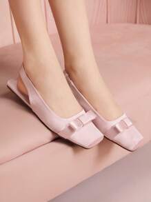 CUCCOO DOLLMOD Giày ba lê mũi vuông quai nơ cho nữ bằng vải satin, màu hồng - Hồng - Xem 2