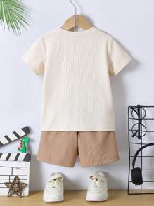 SHEIN 2 Stücke/Set Sommer Lässig Kontrast Farbe Tasche T-Shirt & Shorts für Kleine Jungen
