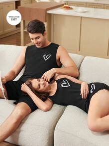CoupledUp Ensemble de pyjama décontracté pour hommes avec veste sans manches à imprimé cœur