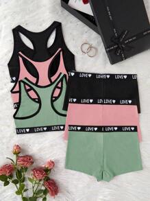 Snug Zone Letter Webbing Women's Lingerie Set (3 Tops + 3 Bottoms Combination) 6pcs/Set - Multicolor - View 2