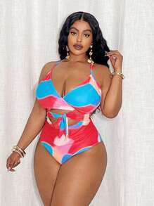 Swim Lushoire Plus Size One-Piece Swimsuit, Fashionable For Summer