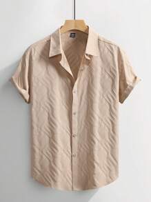 Manfinity Homme Men's Casual Short Sleeve Geometric Pattern Shirt - Khaki - View 3