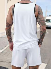 Manfinity Homme Conjunto de top de tirantes deportivos y shorts con rayas de colores contrastantes para hombre