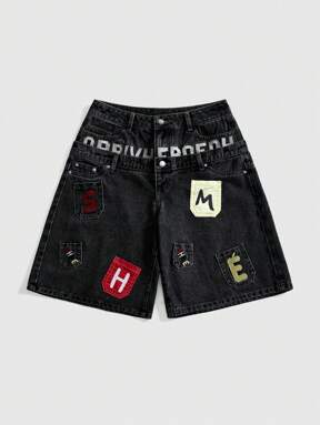 ROMWE Street Life Y2K Streetwear Style Embroidered Pocket Design Dual Waistband Relaxed Fit Low Waist Capri Jeans