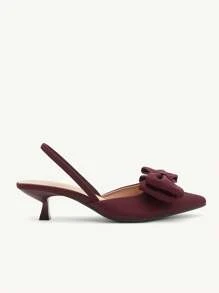 SHEIN X Belle Mariano CUCCOO CHICEST Giày cao gót hở mũi đính nơ cho nữ, lựa chọn trang phục hàng ngày thanh lịch, mua sắm ngoài trời, lễ hội, tiệc tùng, xuân/hè/thu/đông - Màu Đỏ Sâu - Xem 9