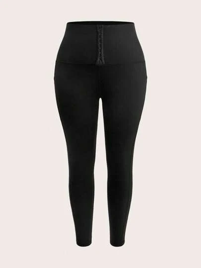 SHEIN BASICS 大码女式纯色针织紧身裤，休闲运动紧身裤