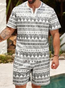 Manfinity RSRT Conjunto de Camiseta de Manga Curta e Shorts em Plus Size para Homens