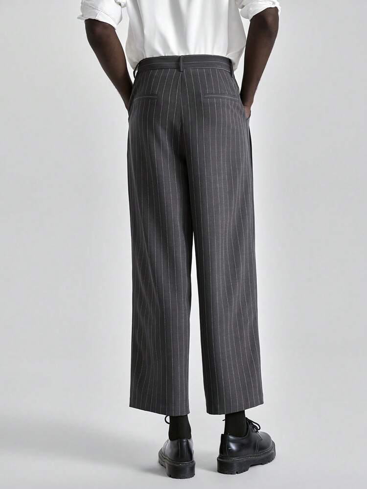 2025 Men's Grey Striped Trousers,Autumn Business Casual Office Attire,Wedding Guest Formal Wear,Vintage-Inspired Birthday Teacher Uniform Menswear