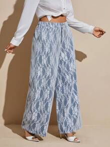 Viva Relle Pantalones de pierna ancha elegantes y de uso diario con estampado integral y bolsillos para tallas grandes