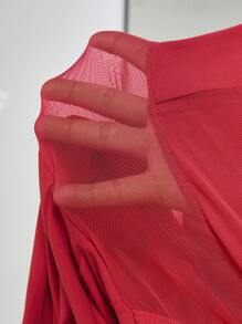 Menodora SHEIN Sport Women Solid Color Mesh Patchwork Sleeveless Sports Dress Latin Dancewear - Red - View 8